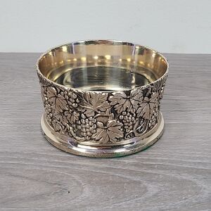 Vintage Silver Toned Wine Champagne Bottle Coaster Leaves Grapes